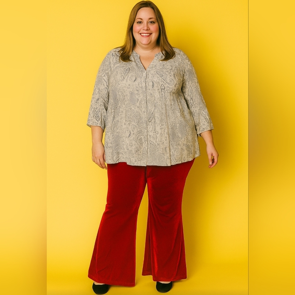 NWT Lane Bryant Red Velvet Flare Leg Pants Sz 24 Pull On Mid Rise Party Glam